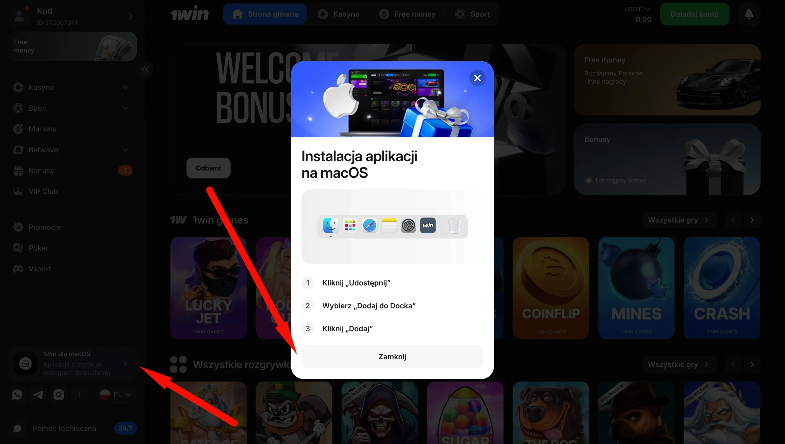 Instalacja aplikacji 1win na macOS krok po kroku