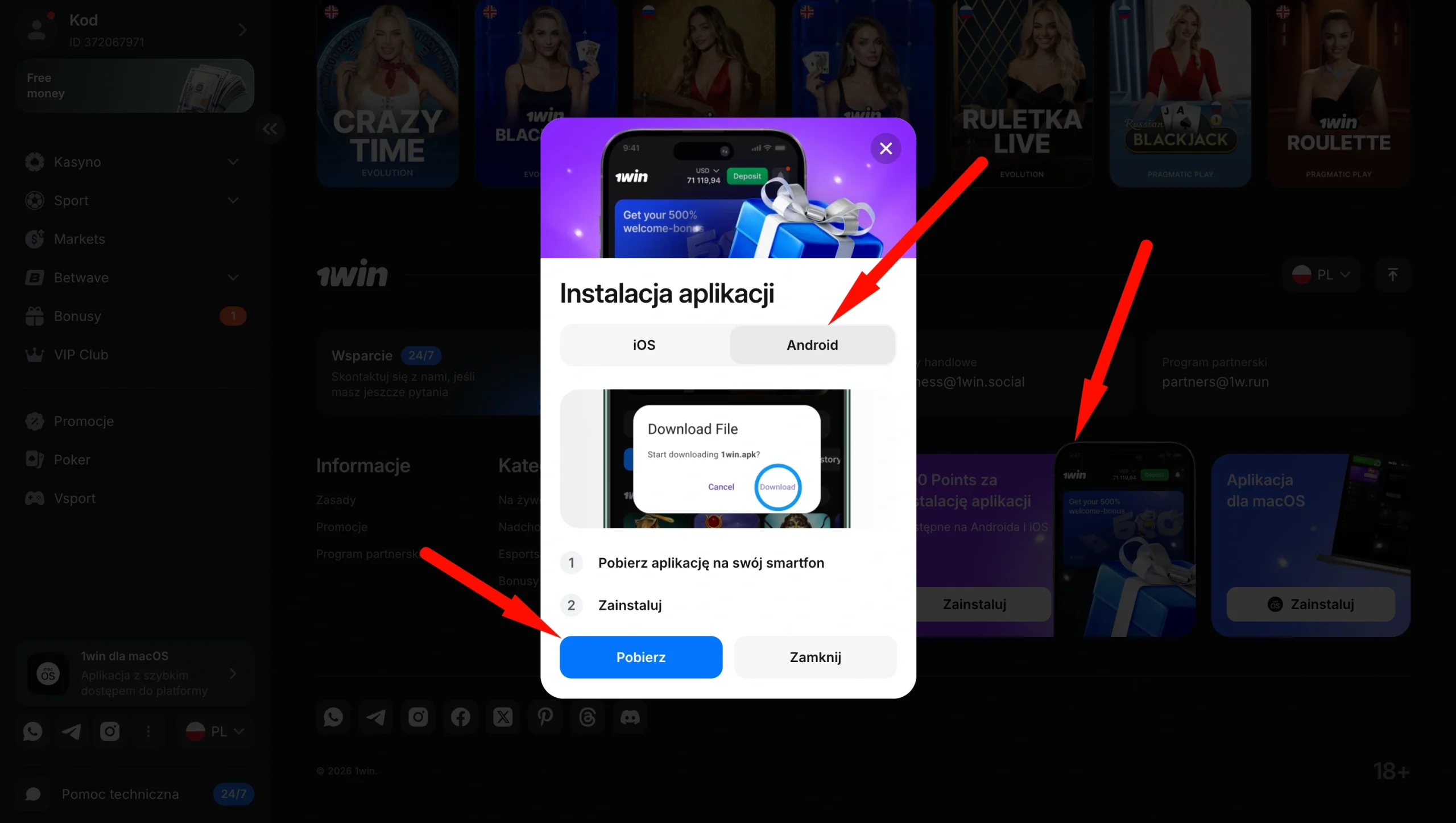 Instalacja aplikacji 1win na Androida krok po kroku