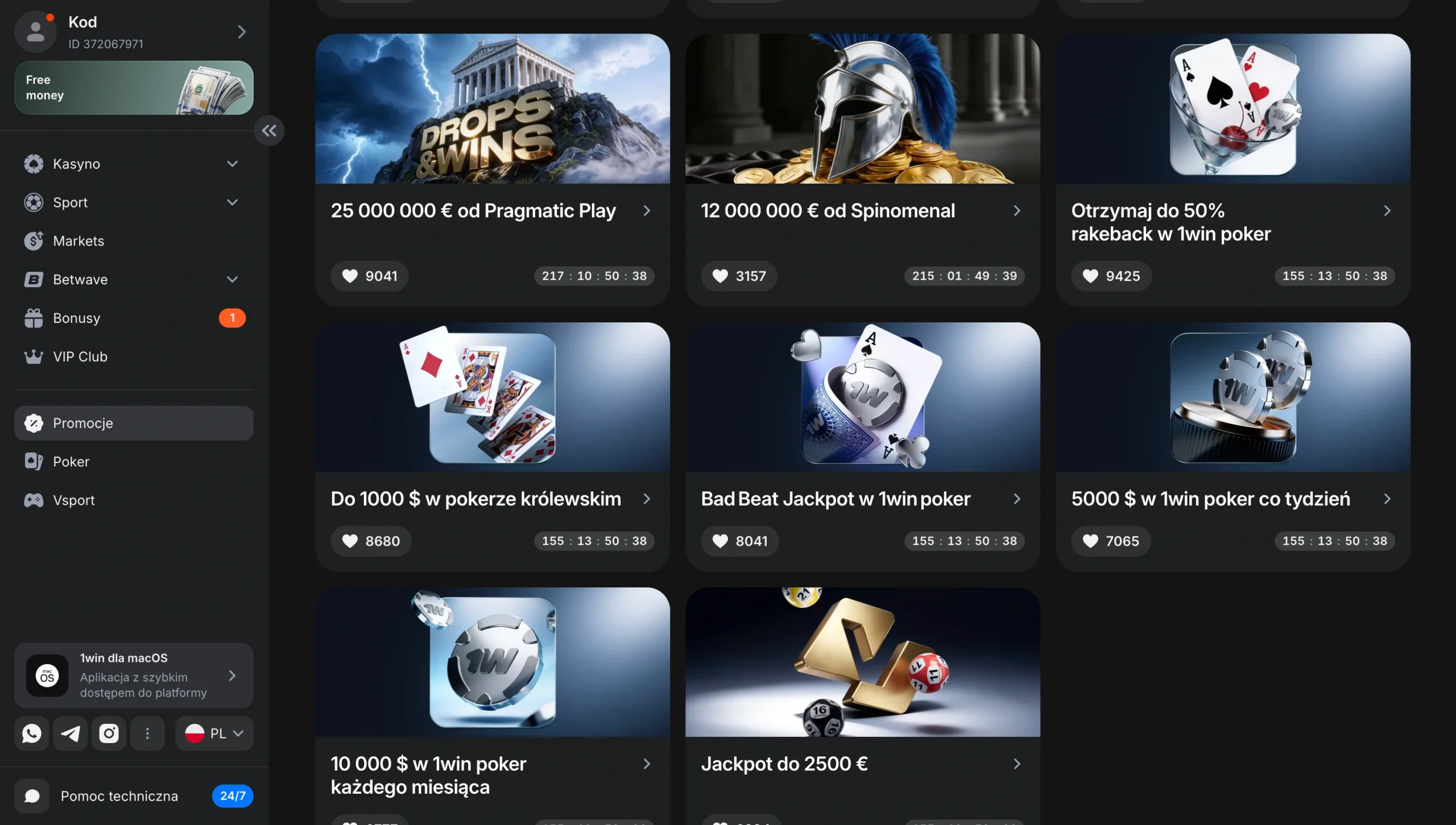 Dział Promocje w 1win, druga część listy